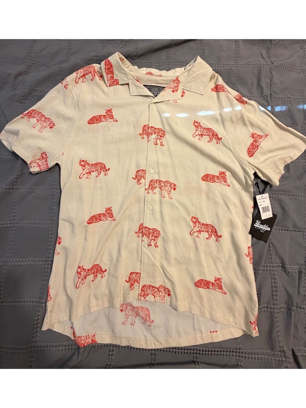 Brooklyn Cloth Men's Short Sleeve Button-Up Shirt with Red Tiger Print